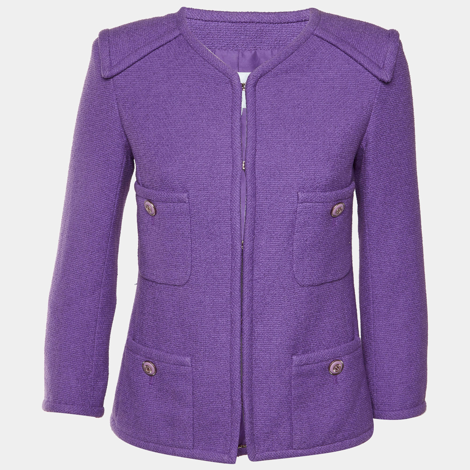 مملوكة مسبقًا Chanel Purple Cotton Tweed CC Button Pocket Detail Jacket S