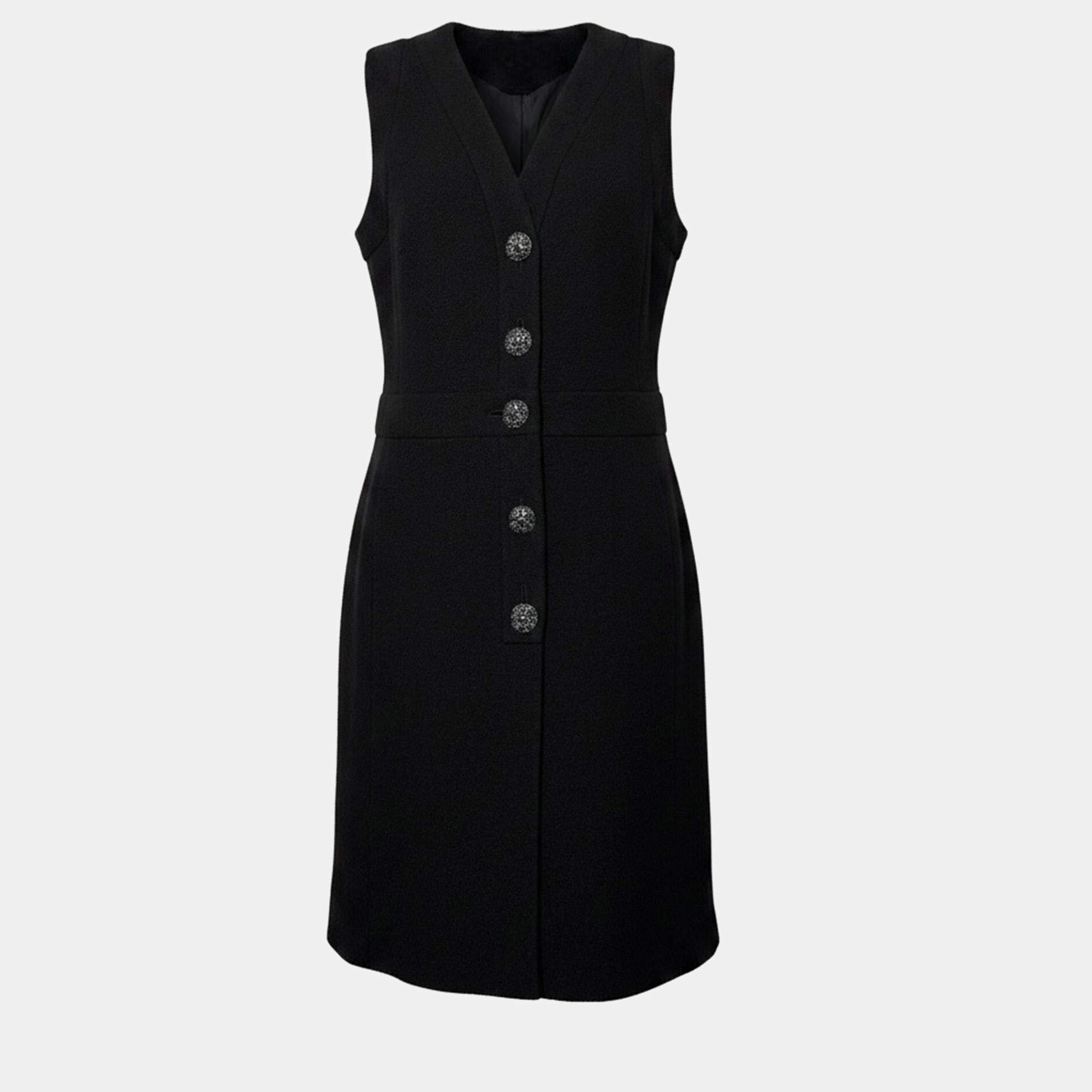 Pre Owned Chanel Black Wool Dress M