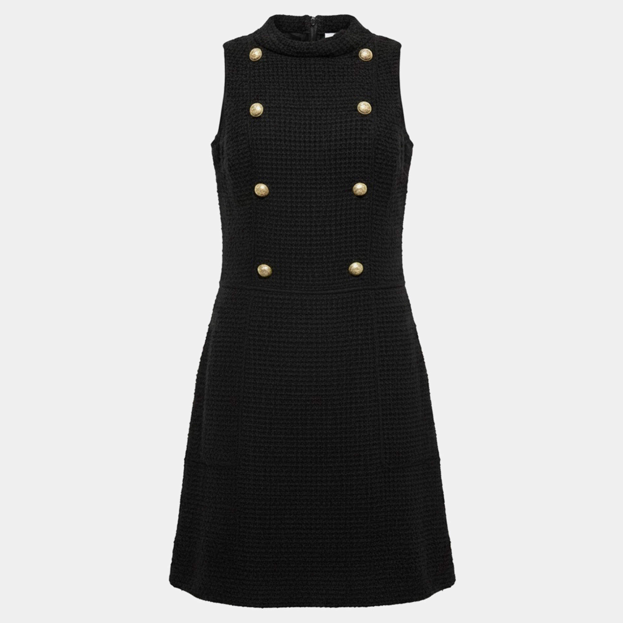 Pre Owned Chanel 2013 Black Tweed Double Breasted Dress S