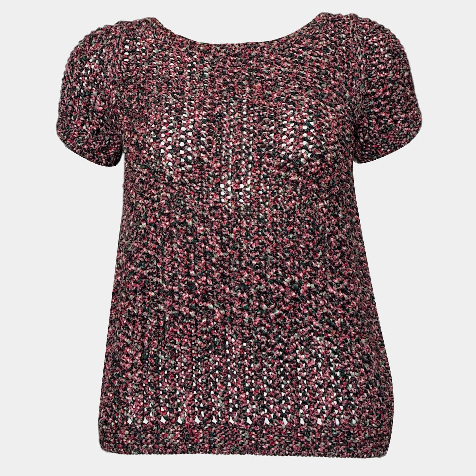 Pre Owned Chanel Knotted Knit Multicolor Top M