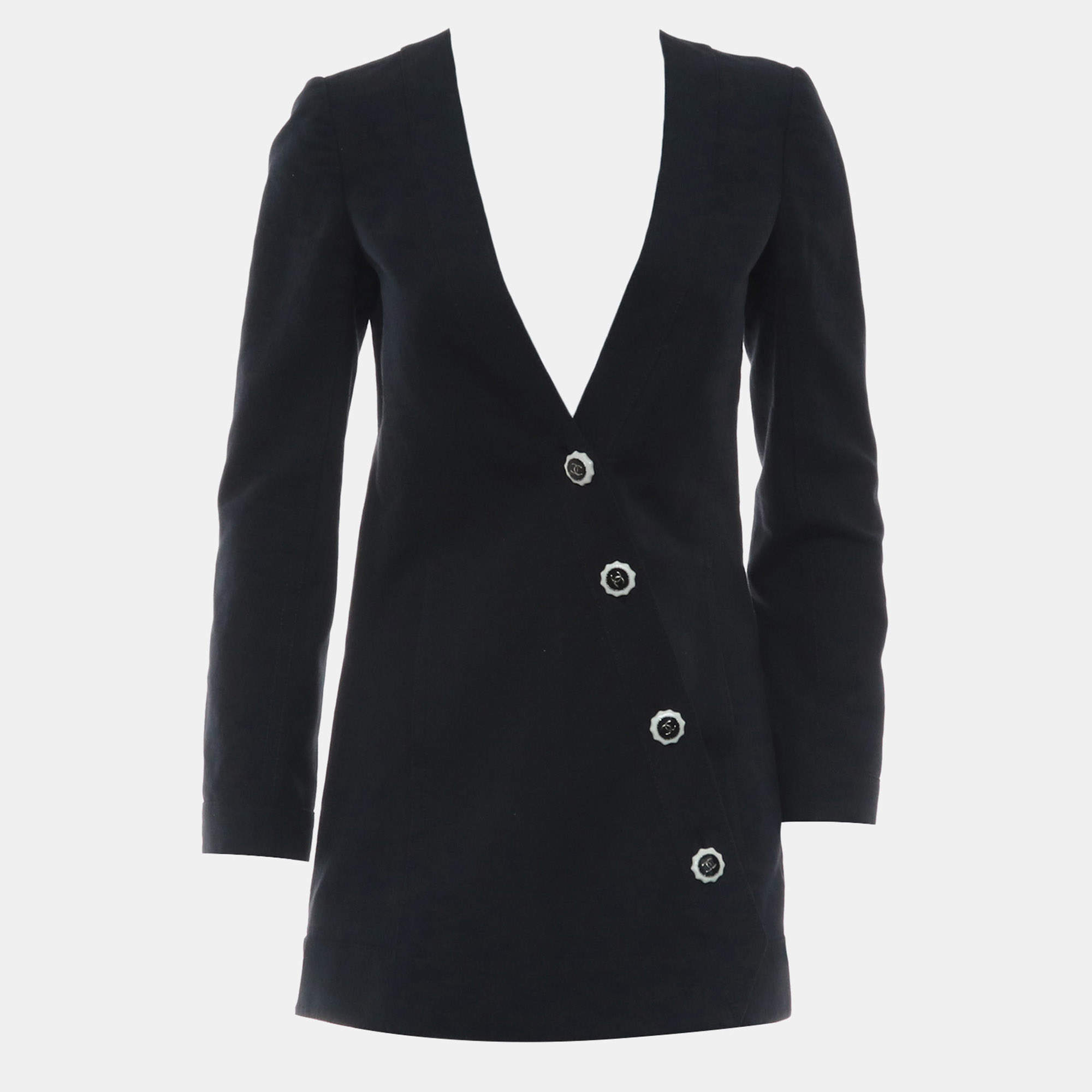 Pre Owned Chanel 2014 Runway Asymmetric Button Long Sleeve Jacket