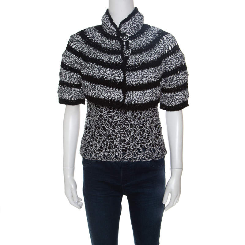 Chanel Black And White Cutout Detail Bolero Jacket and Sleeveless Top Set M