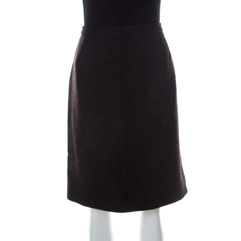 Chanel Brown Tweed Wool Short Skirt XL
