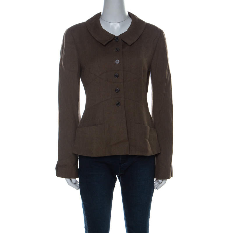 Chanel Vintage Brown Wool Point Collar Jacket M 