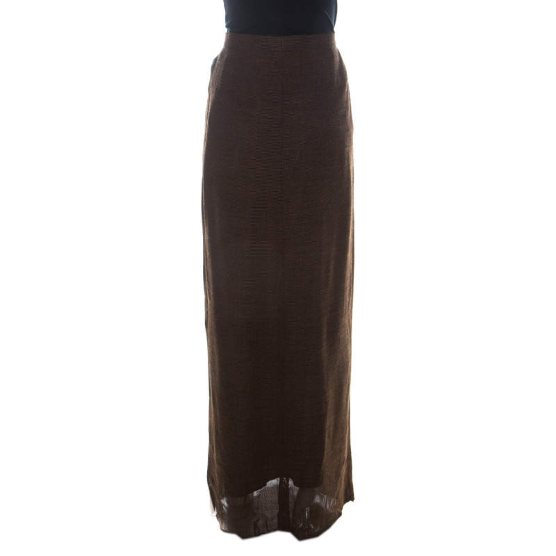 Chanel Brown Wool Blend Knit Maxi Skirt L Chanel