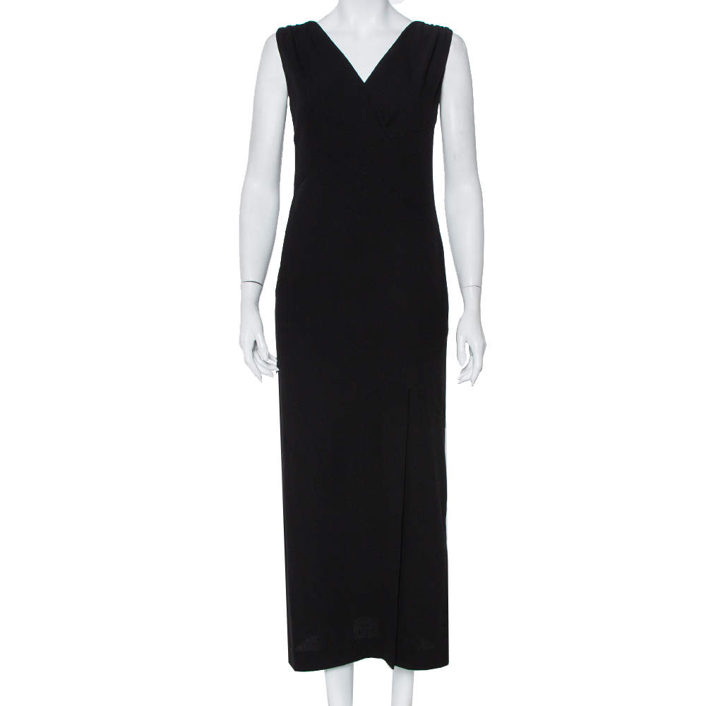 Pre Owned Chanel Black Wool Paneled Sleeveless Maxi Dress M
