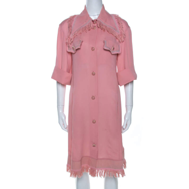 Chanel Pink Silk Crepe Fringed Shift Dress M