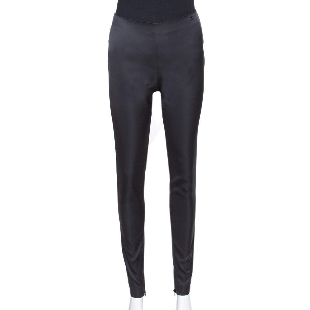 Pre Owned Chanel Black Silk Blend Fitted Trousers S