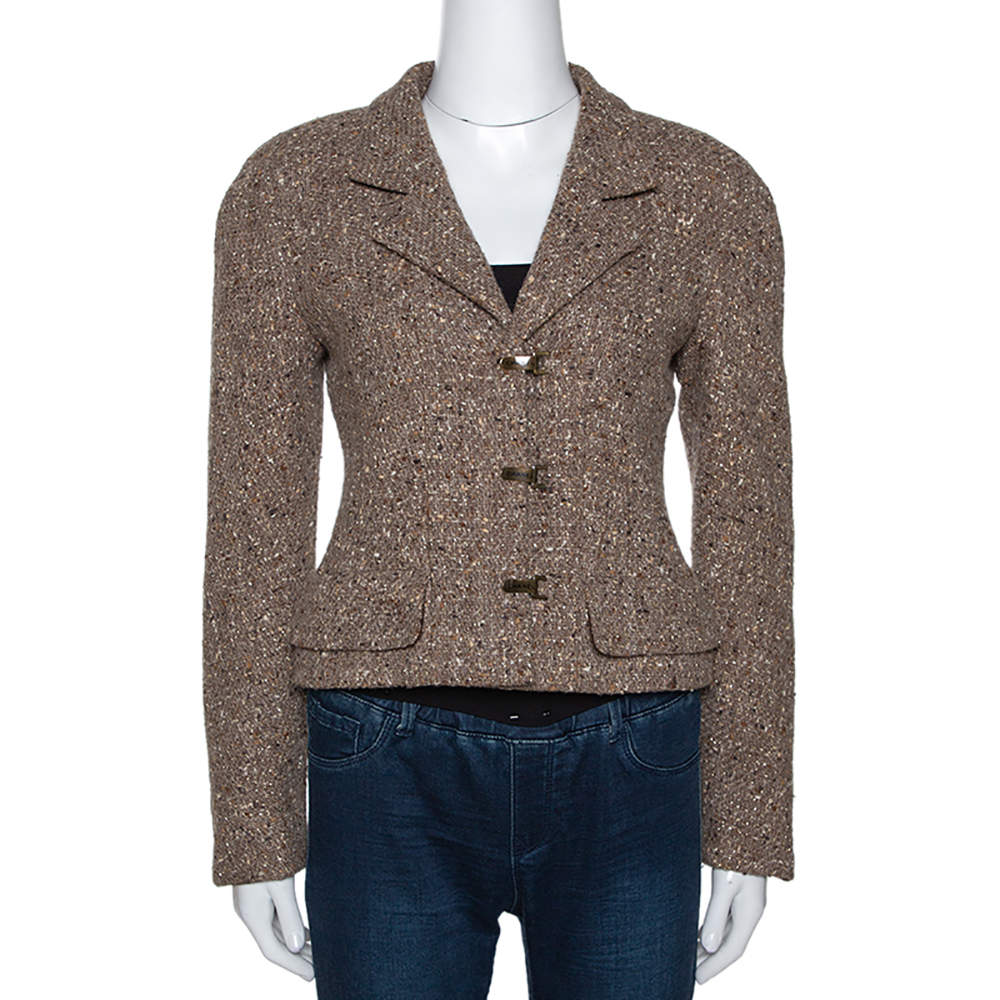 Chanel Brown Wool Tweed Lurex Detail Cropped Jacket M