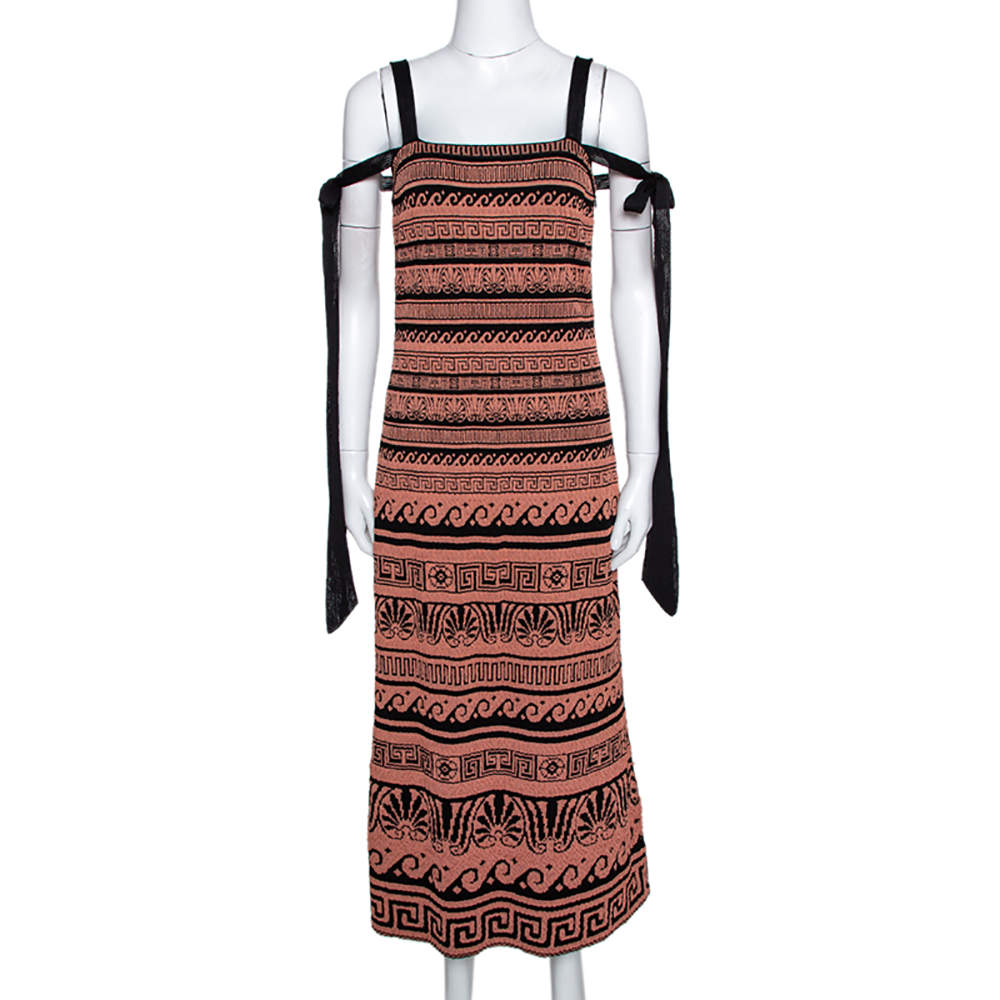 Chanel Terracotta & Black Knit Antique Grecian Print Maxi Dress M