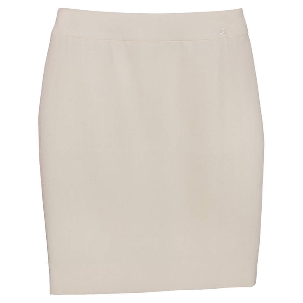 Chanel Cream Wool Short Pencil Skirt S