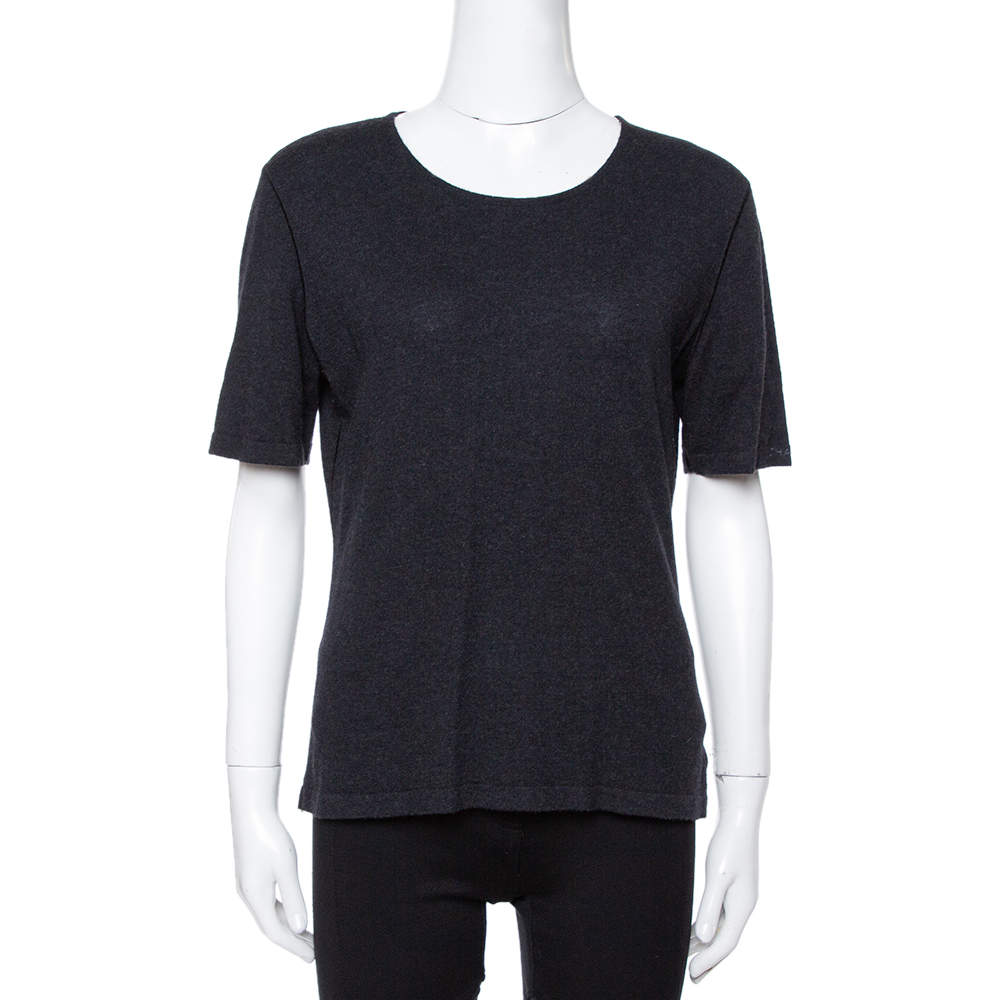 Chanel Black Cashmere Knit Round Neck Top L