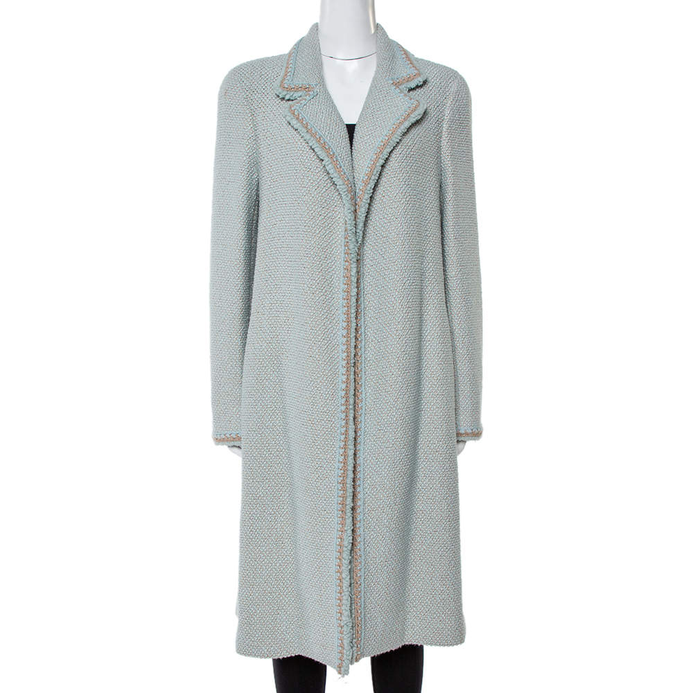 Chanel Vintage Mint Blue Tweed Open Front Coat XL