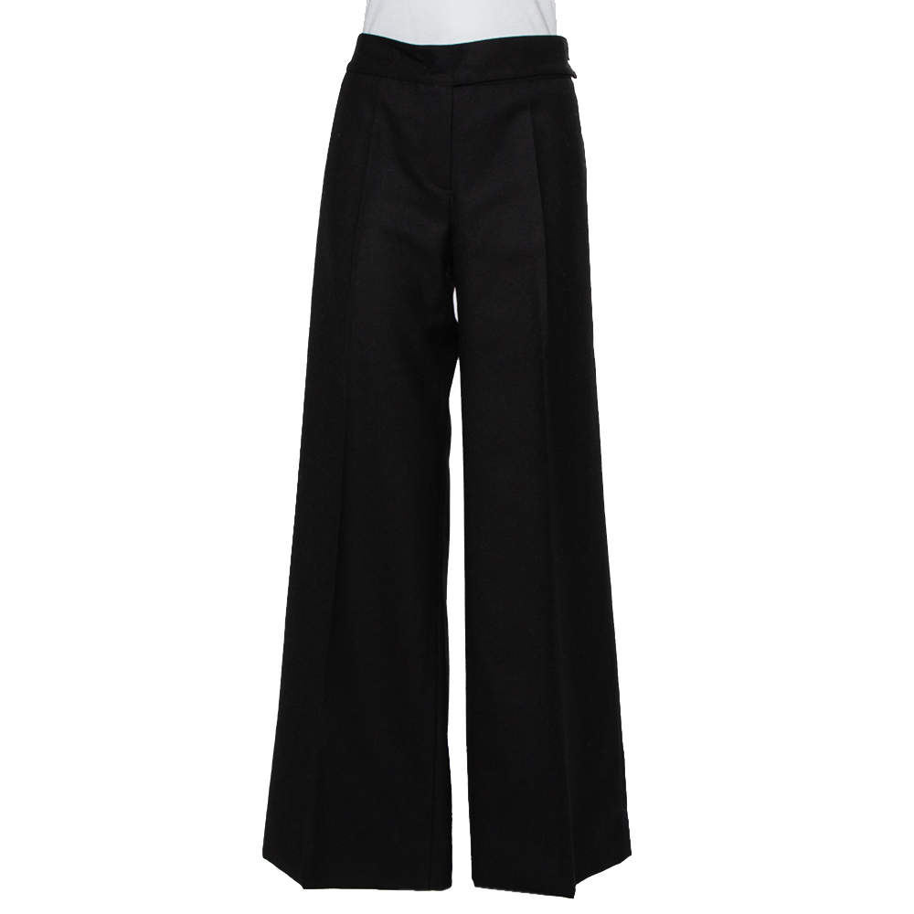 Pre Owned Chanel Black Wool Wide Leg Trousers M
