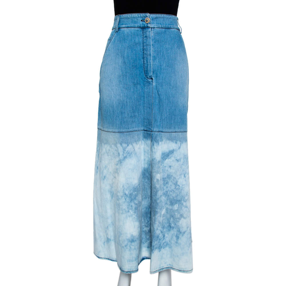 Pre Owned Chanel Blue Lightwash Denim Midi Skirt L