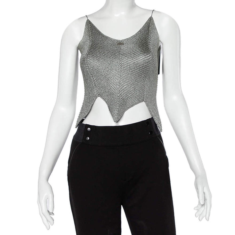 Chanel Grey Knit Asymmetrical Hem Camisole Top M