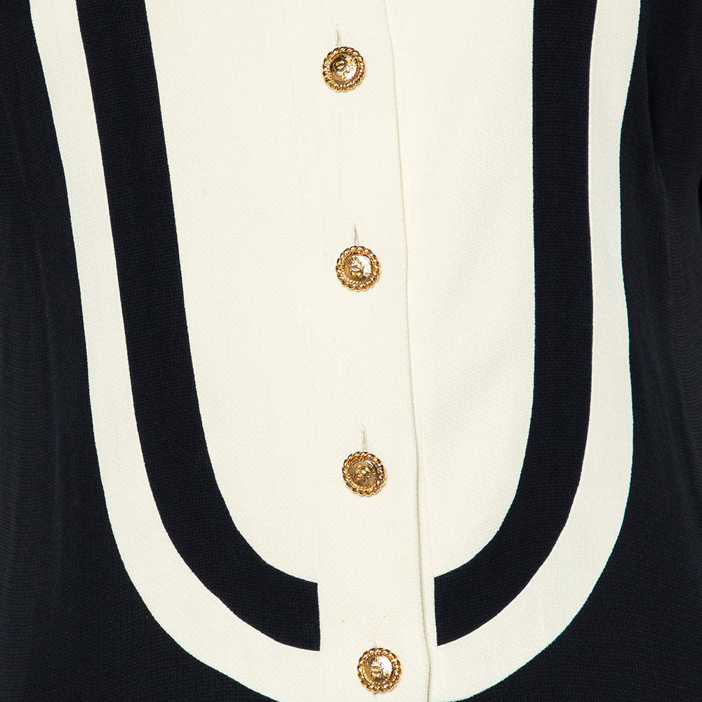 Chanel Vintage Monochrome Crepe Collar Overlay Detail Button Front