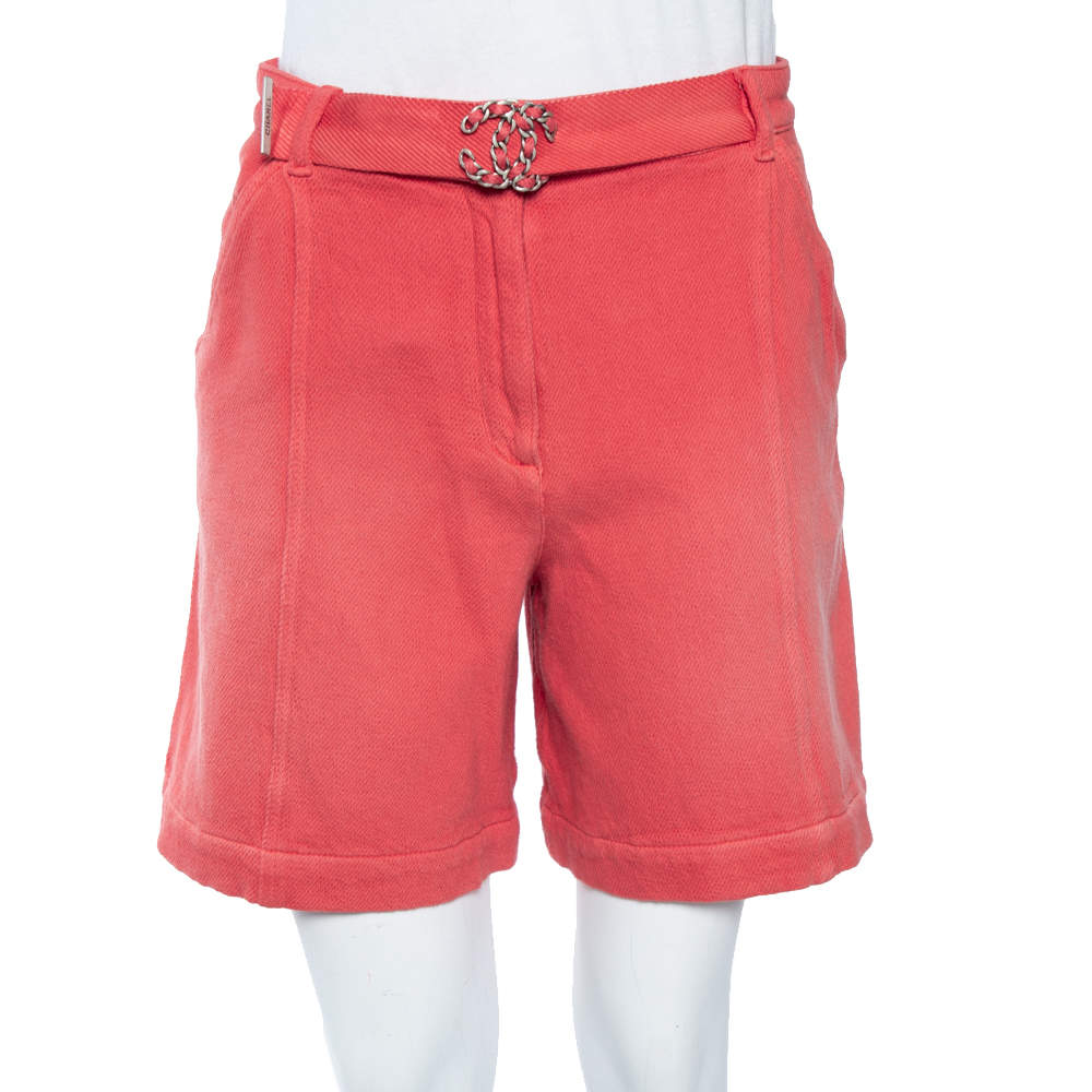 Pre Owned Chanel Pink Cotton Belted Shorts S
