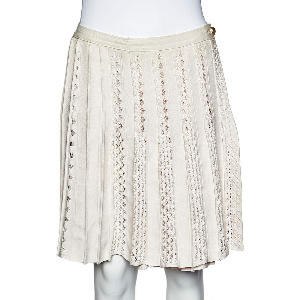 Chanel Light Pink Perforated Knit Faux Wrap Skirt S