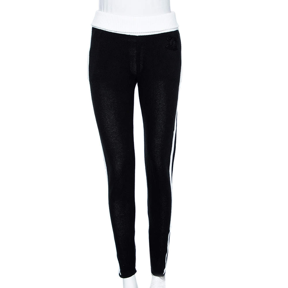 Pre Owned Chanel Black Knit Contrast Rib Knit Trim Detailed Joggers S