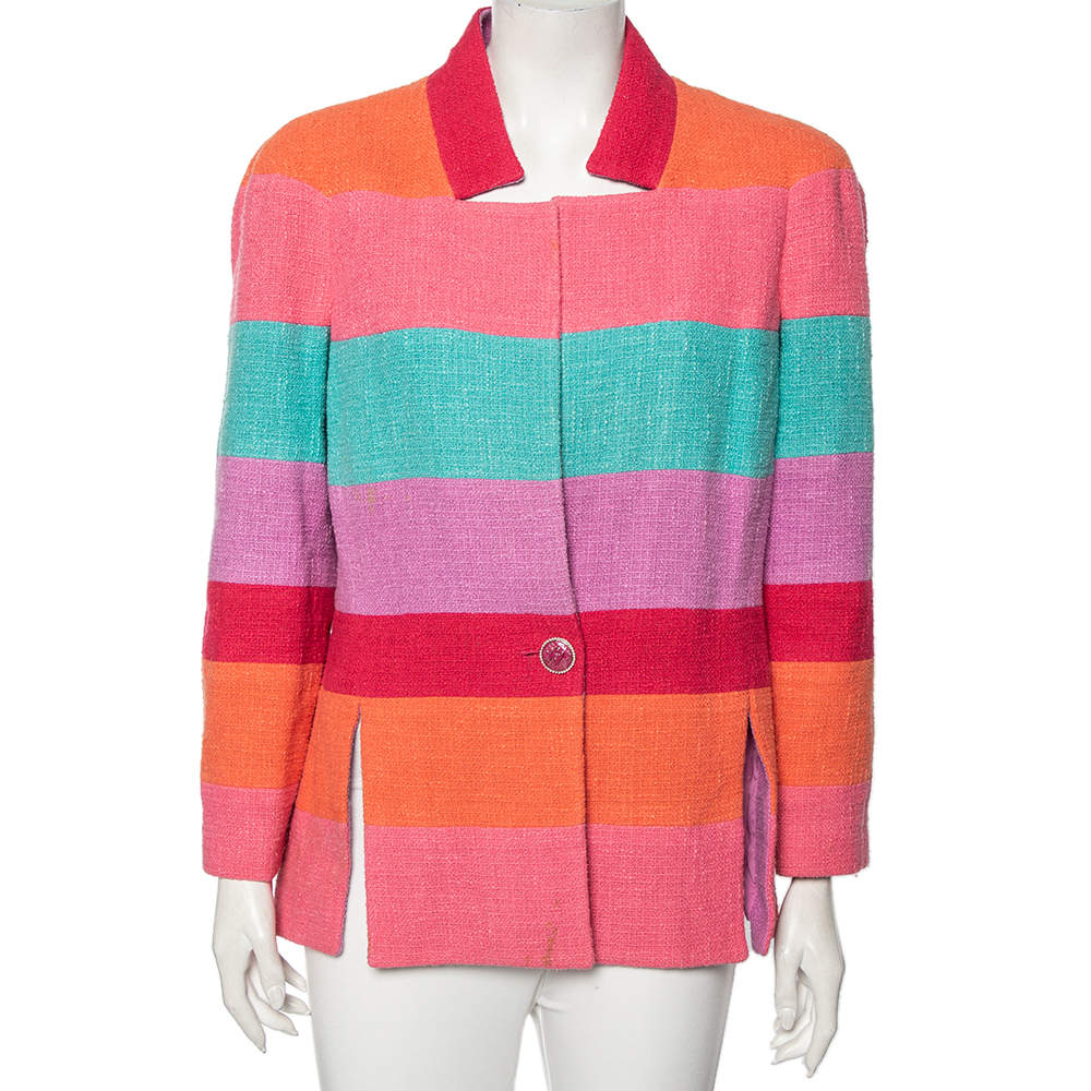 Chanel Multicolored Tweed Single Buttoned Jacket XL