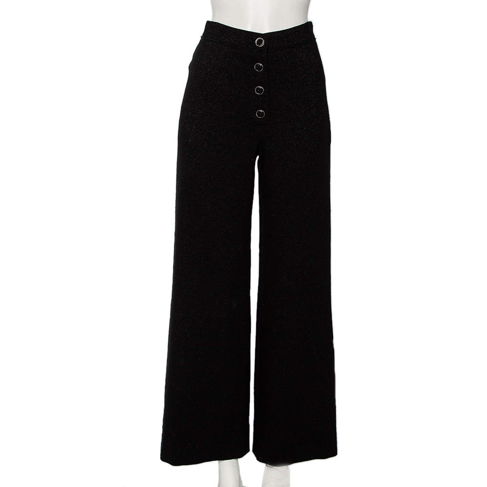 Pre Owned Chanel Black Lurex Tweed Wide Leg Pants S 