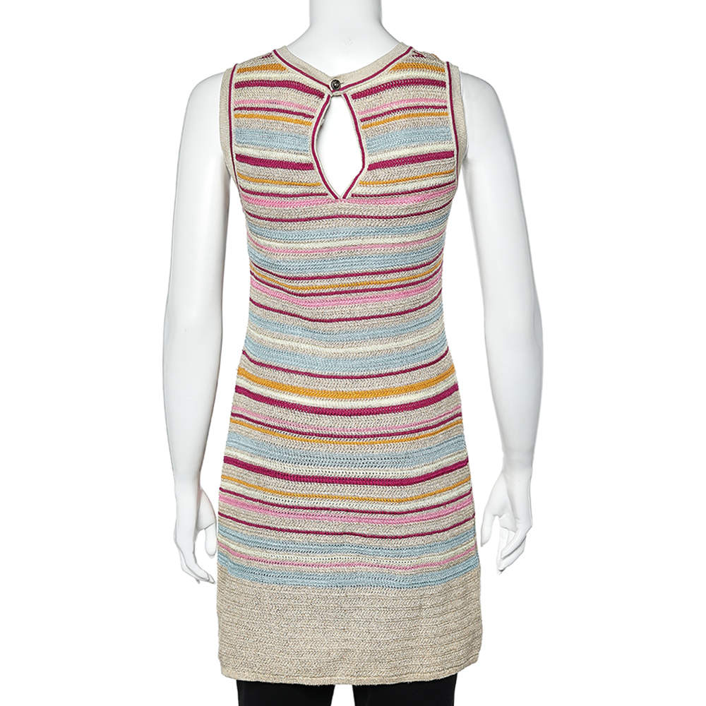 Chanel Multicolor Striped Cotton Knit Sleeveless Dress S Chanel