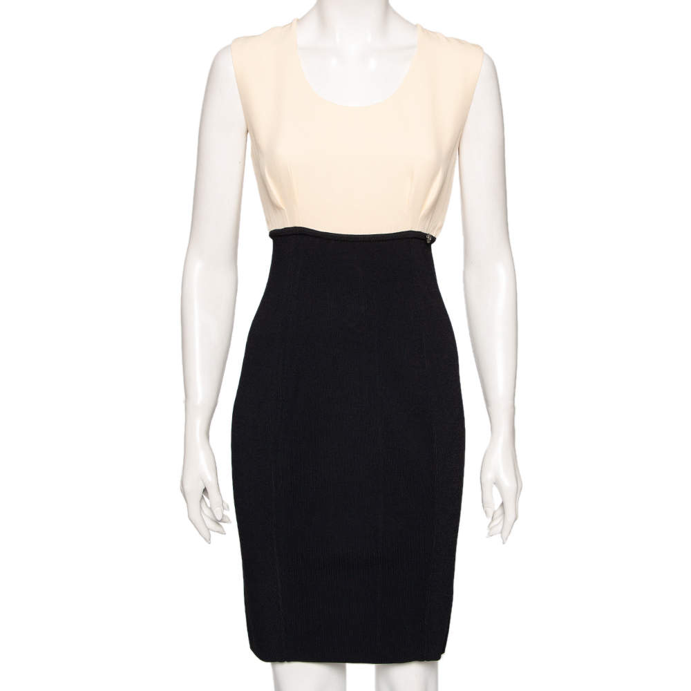 Pre Owned Chanel Colorblock Crepe & Knitted Sleeveless Dress M