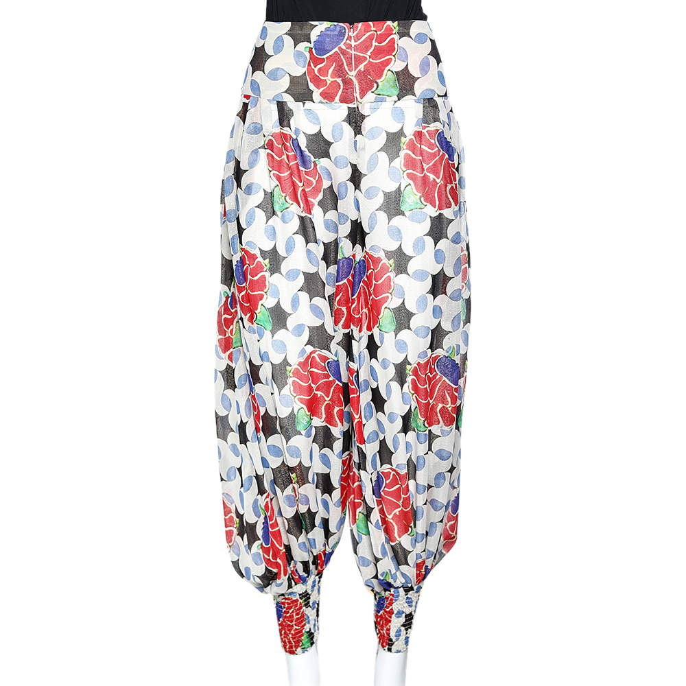 Chanel Multicolor Floral Printed Lurex Silk Harem Pants S