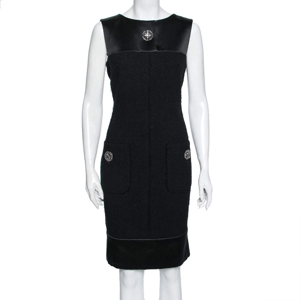 Chanel Black Textured Wool & Silk Trimmed Sleeveless Dress M