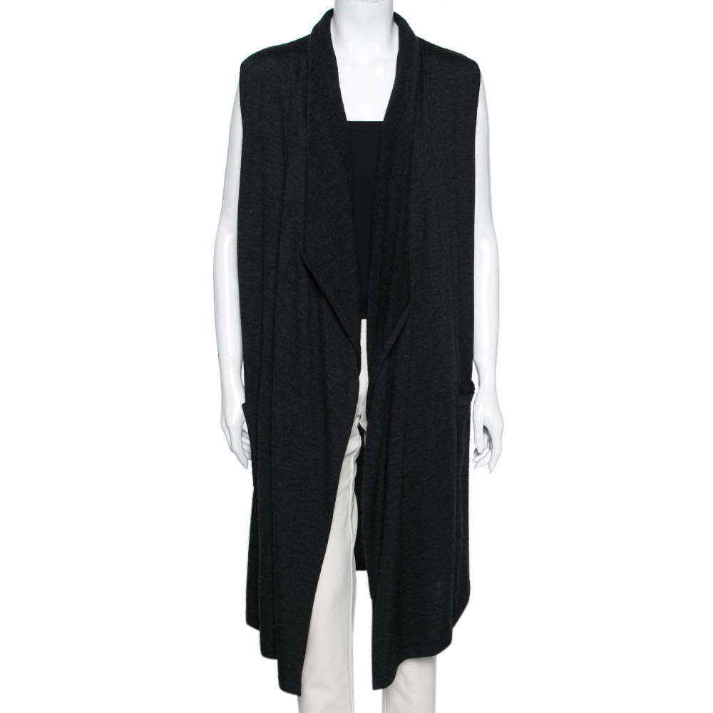 Pre Owned Chanel Dark Grey Cashmere Sleeveless Cardigan M