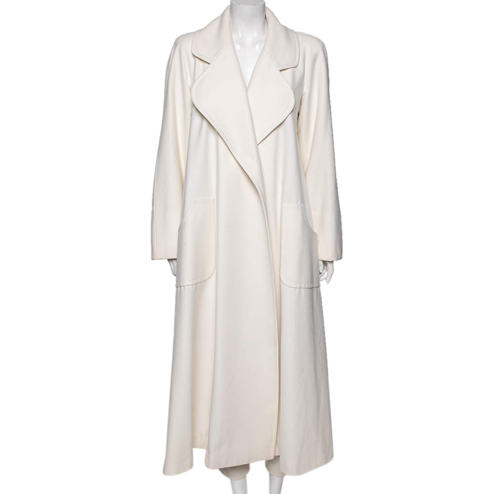 Chanel White Cashmere Open Front Overcoat M