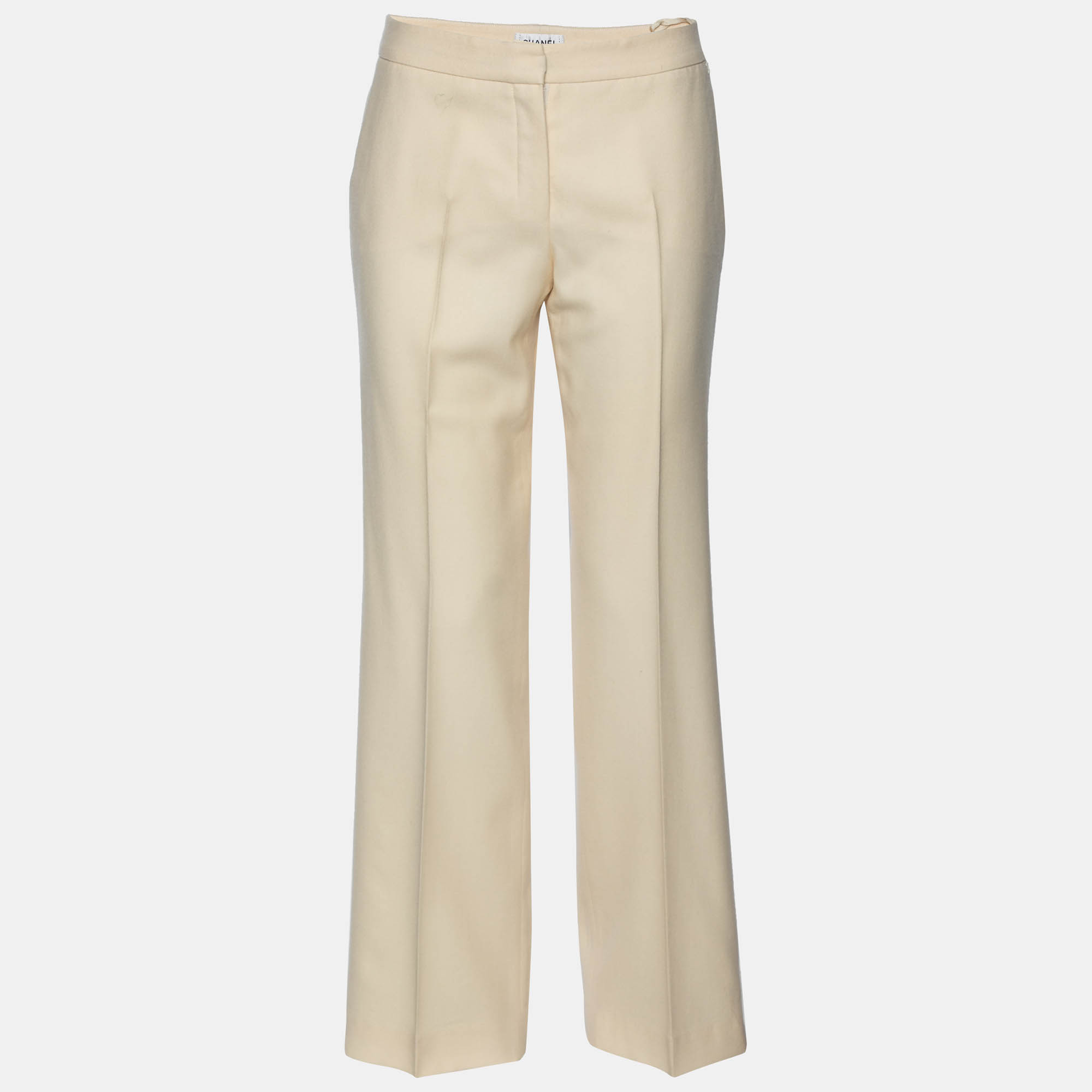 Pre Owned Chanel Cream Wool Straight Pants M