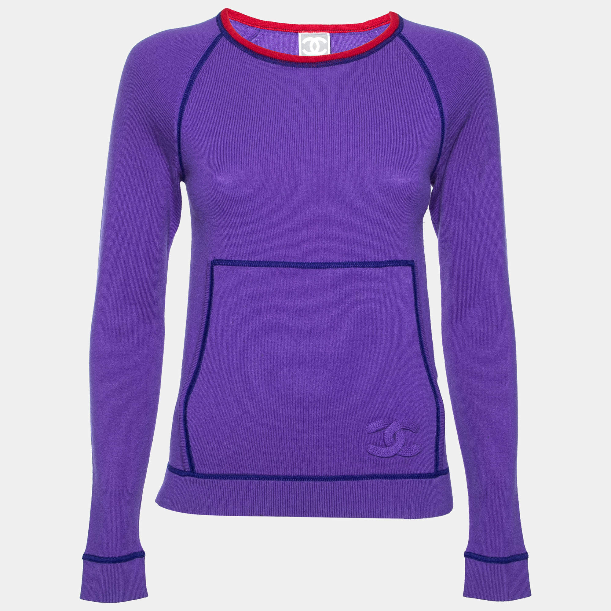 Pre Owned Chanel Purple Cashmere Crew Neck Long Sleeve Sweater S