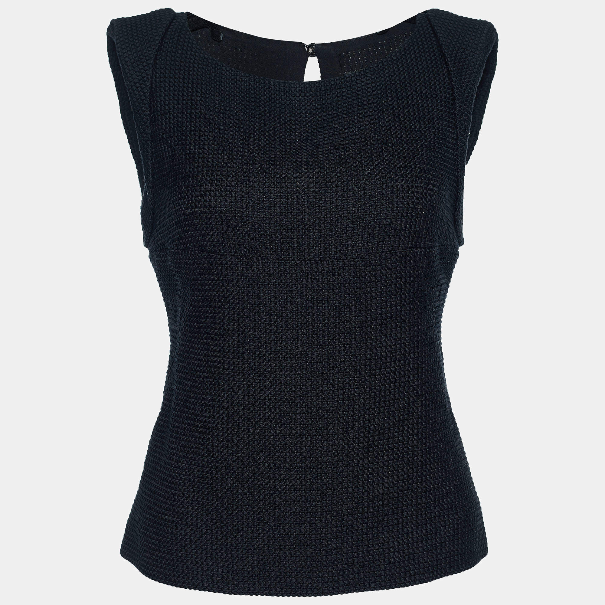 Chanel Black Textured Cotton Sleeveless Top M