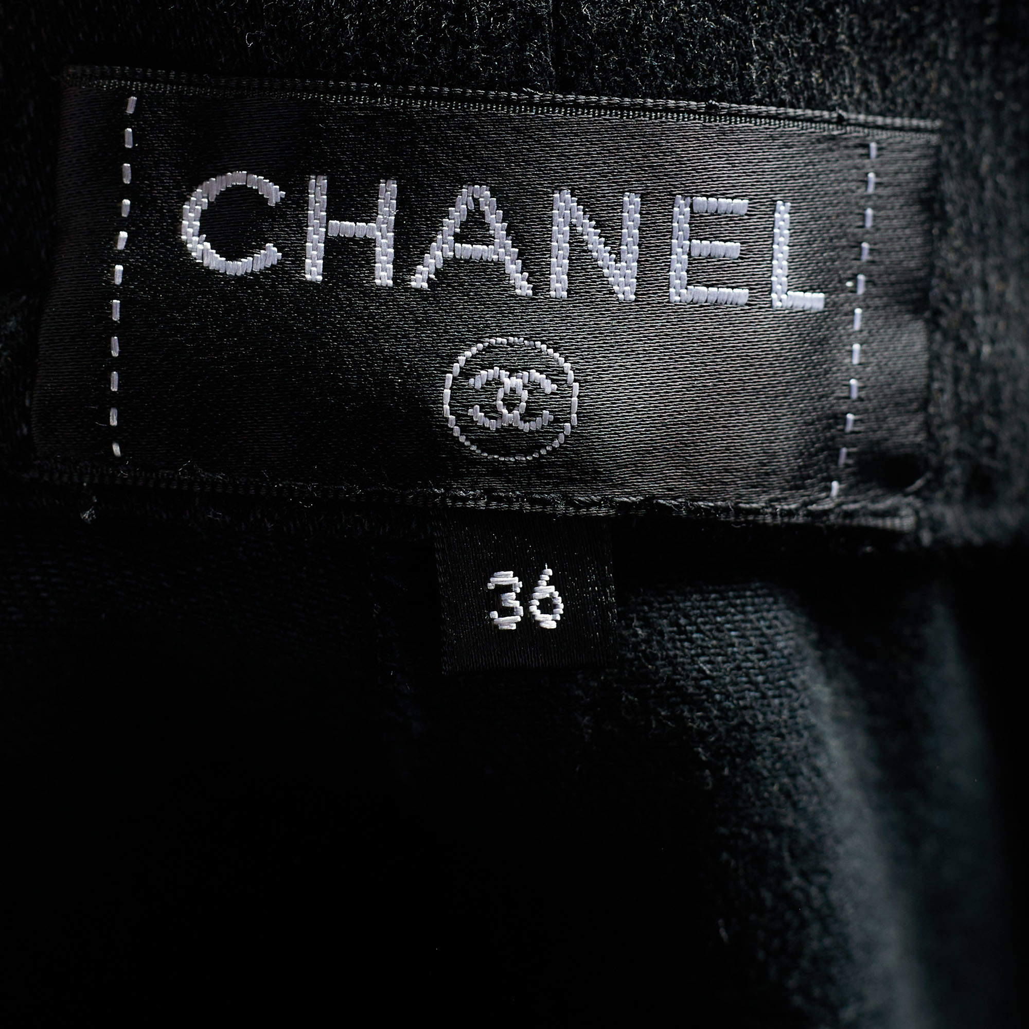 Chanel Black Camellia Print Denim High Waist Flared Jeans Chanel