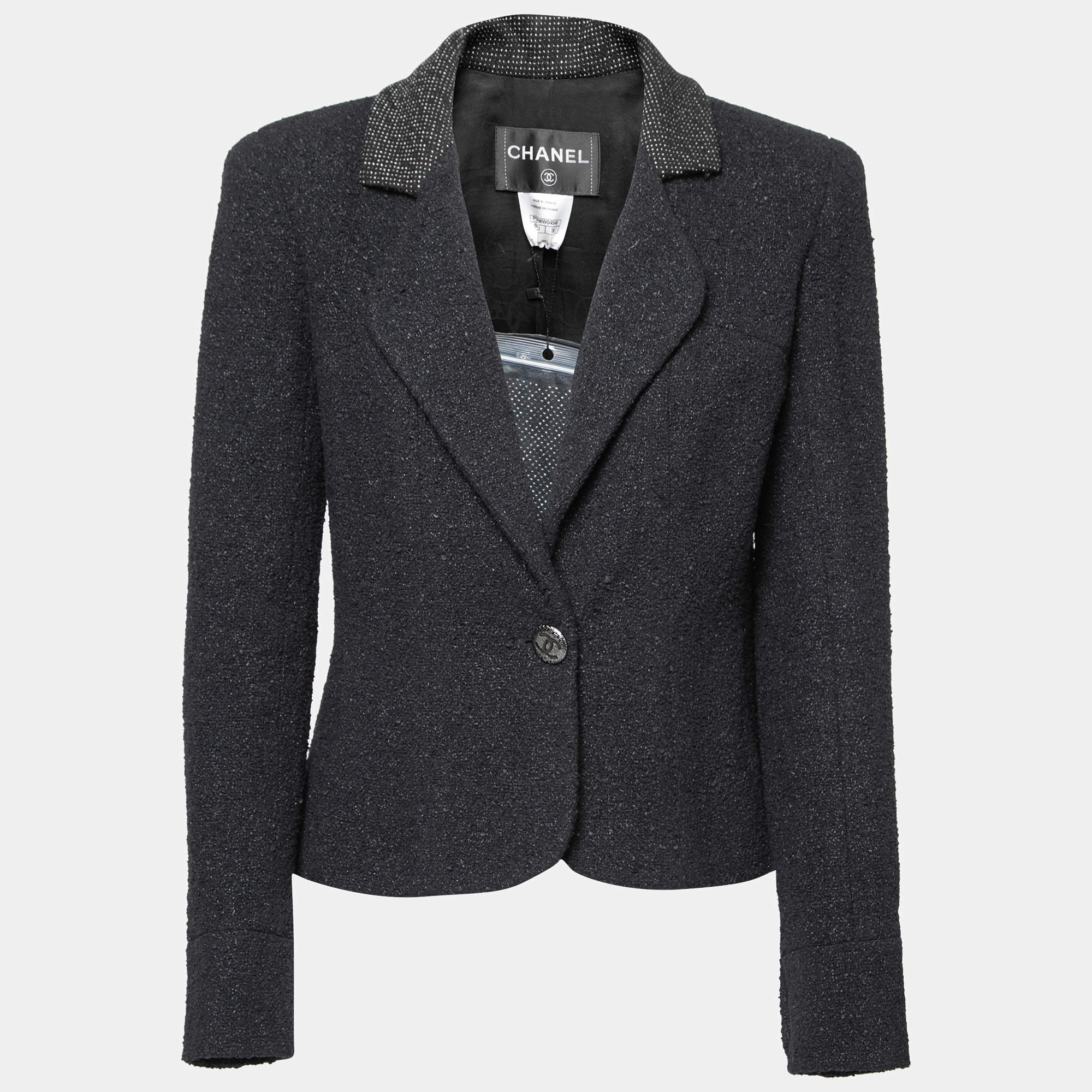 Pre Owned Chanel Black Tweed Long Sleeve Jacket M