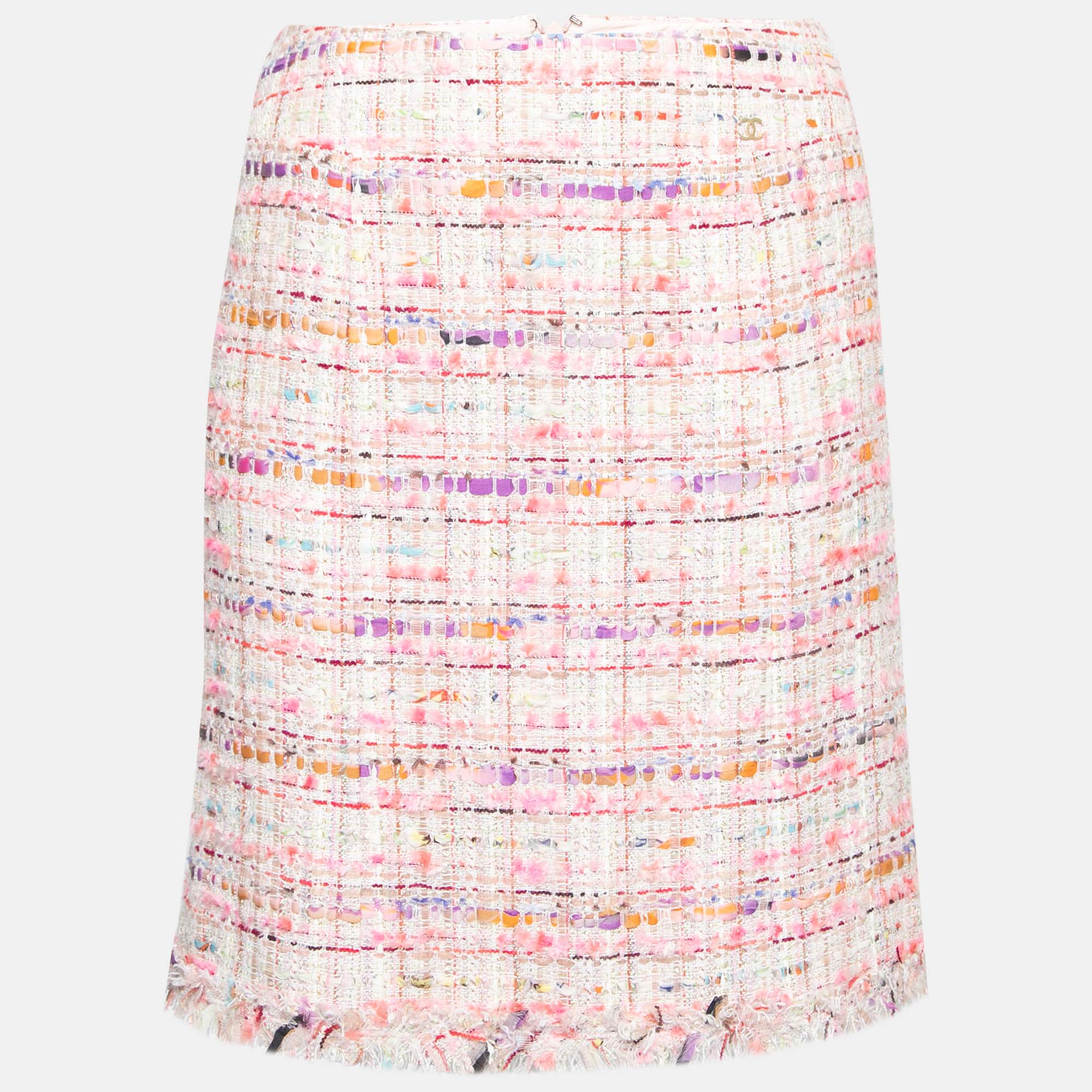 Chanel Pink Tweed Fringe Trimmed Short Skirt M