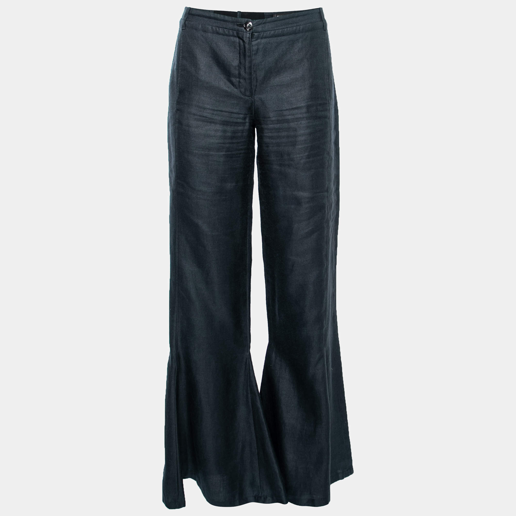 Pre Owned Chanel Navy Blue Denim Palazzo Pants M