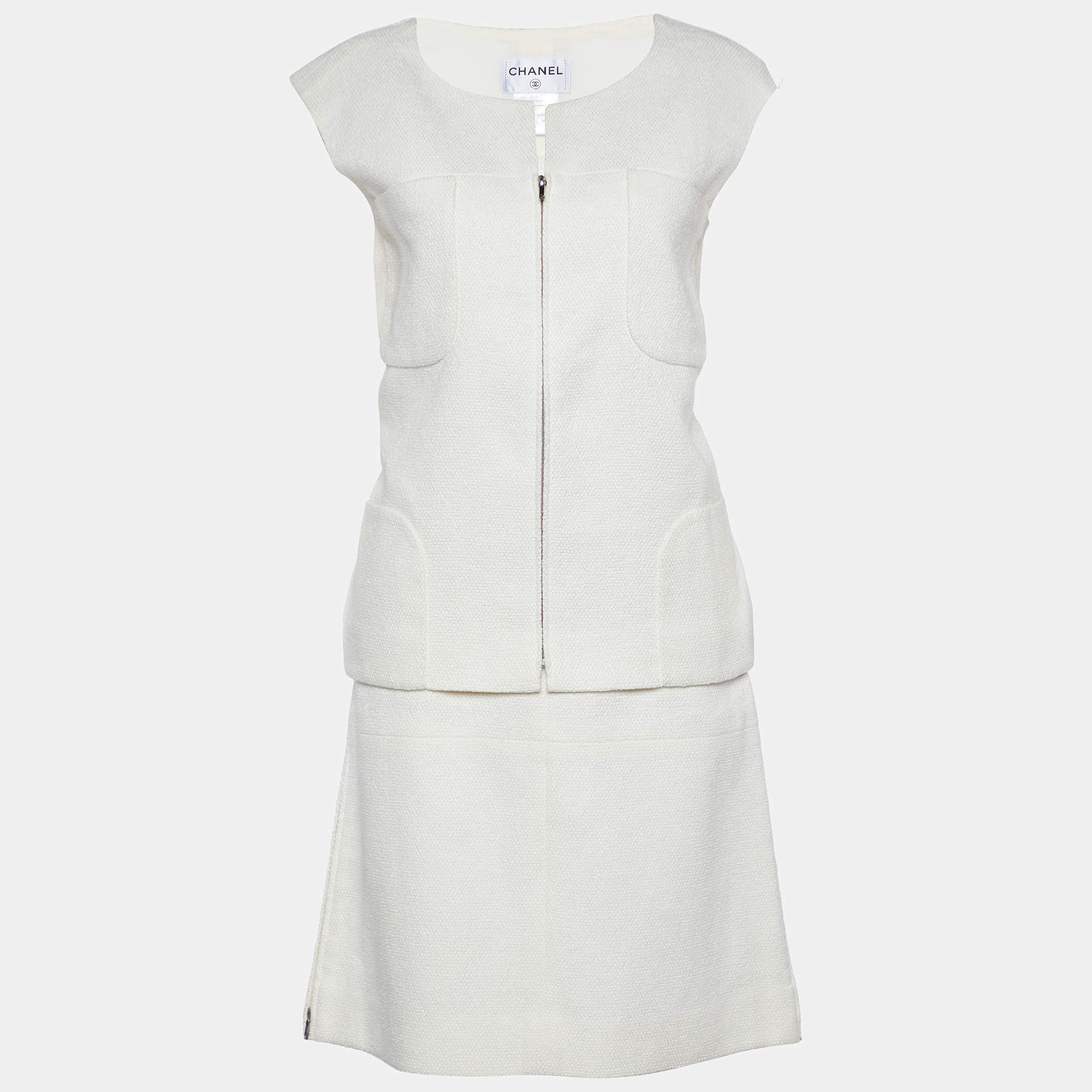 Chanel Off- White Tweed Skirt Suit M