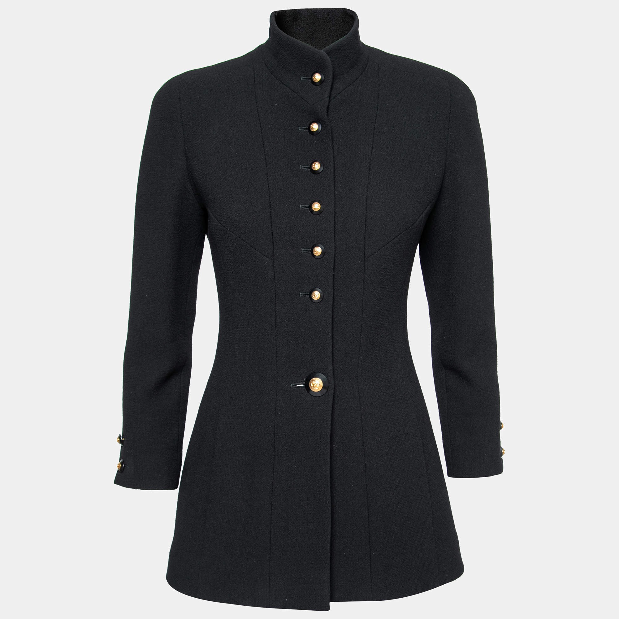 Chanel Vintage Black Wool Button Front Jacket S