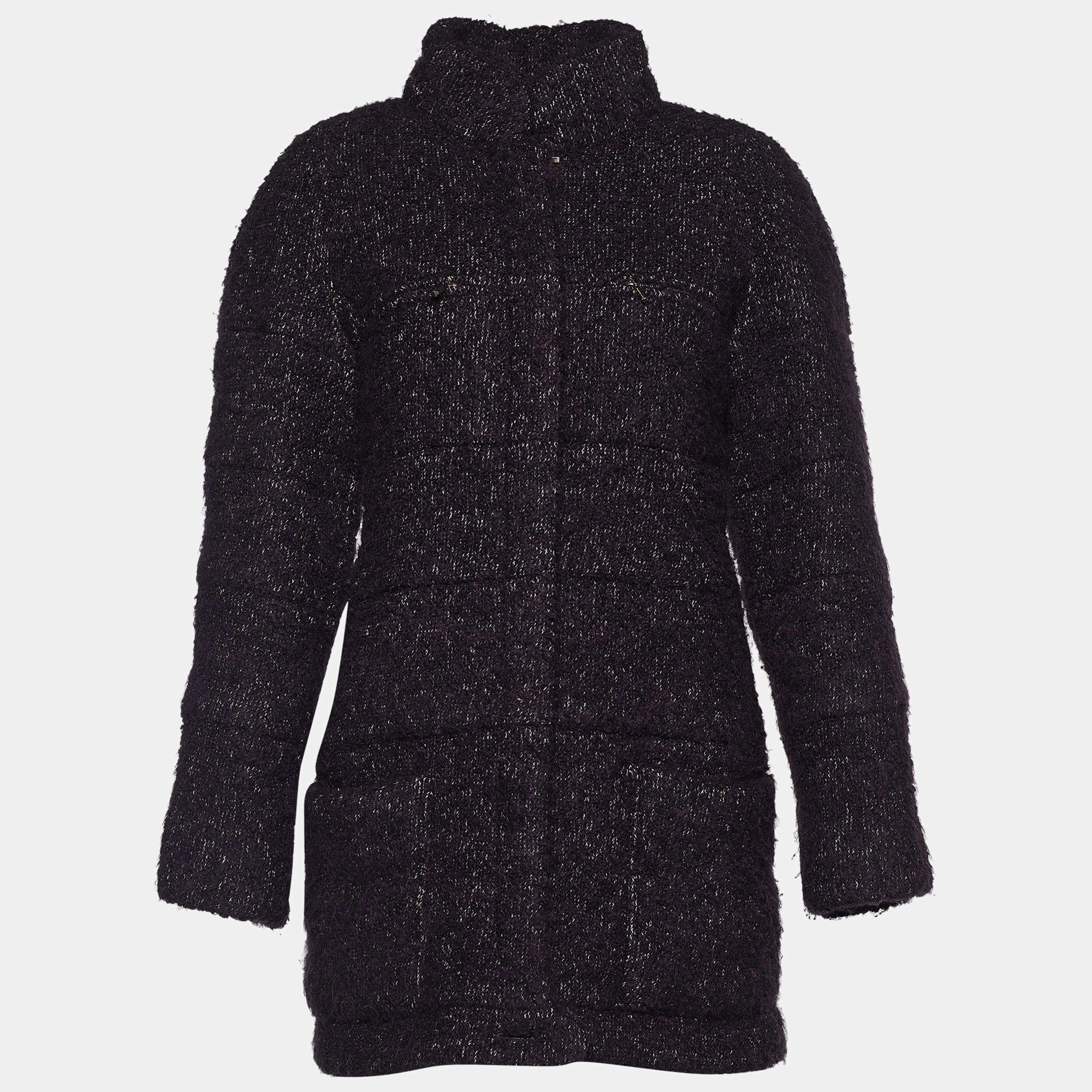 Chanel Purple Tweed Zip Front Mid Length Coat M