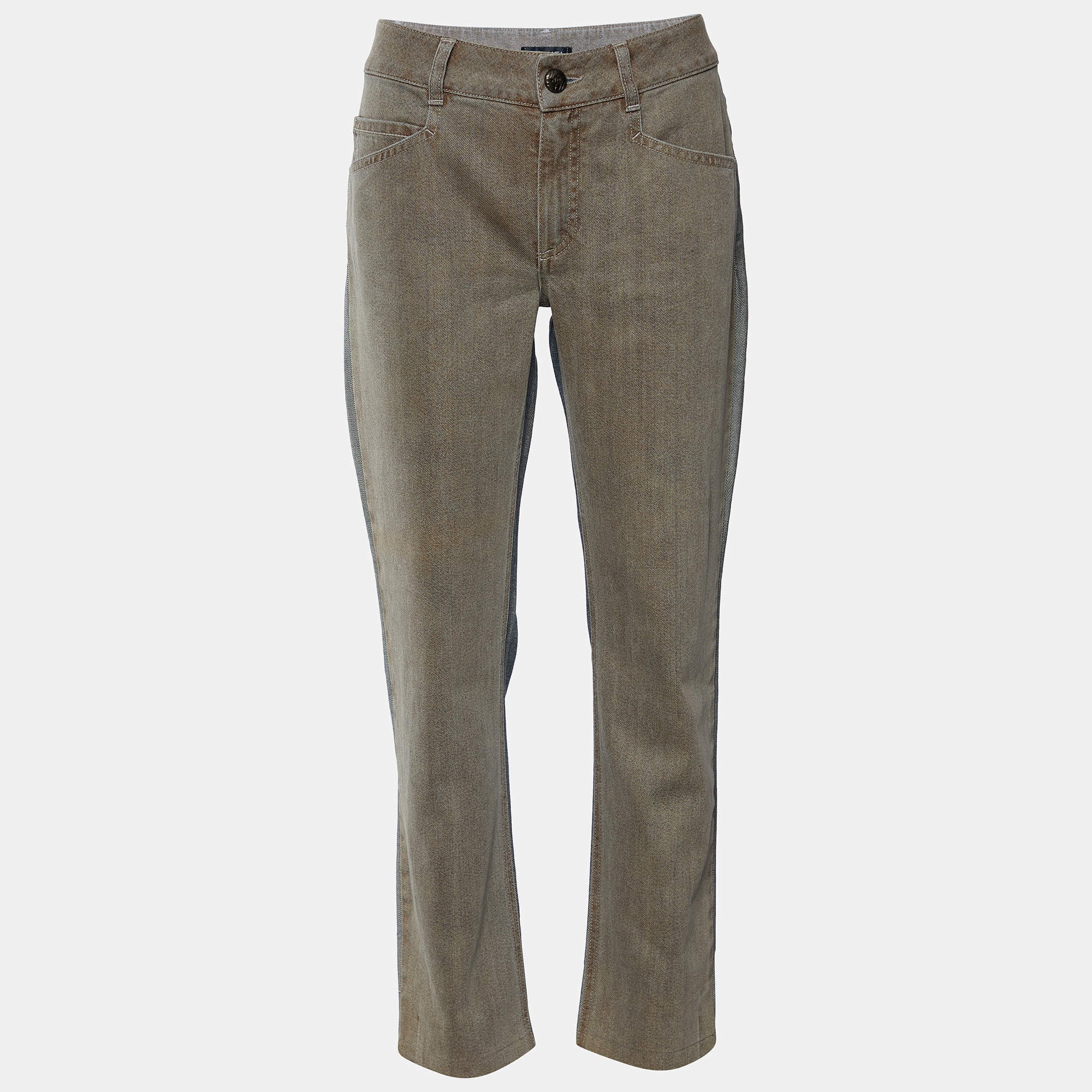 Pre Owned Chanel Two Tone Denim Straight Leg Jeans M Waist 31