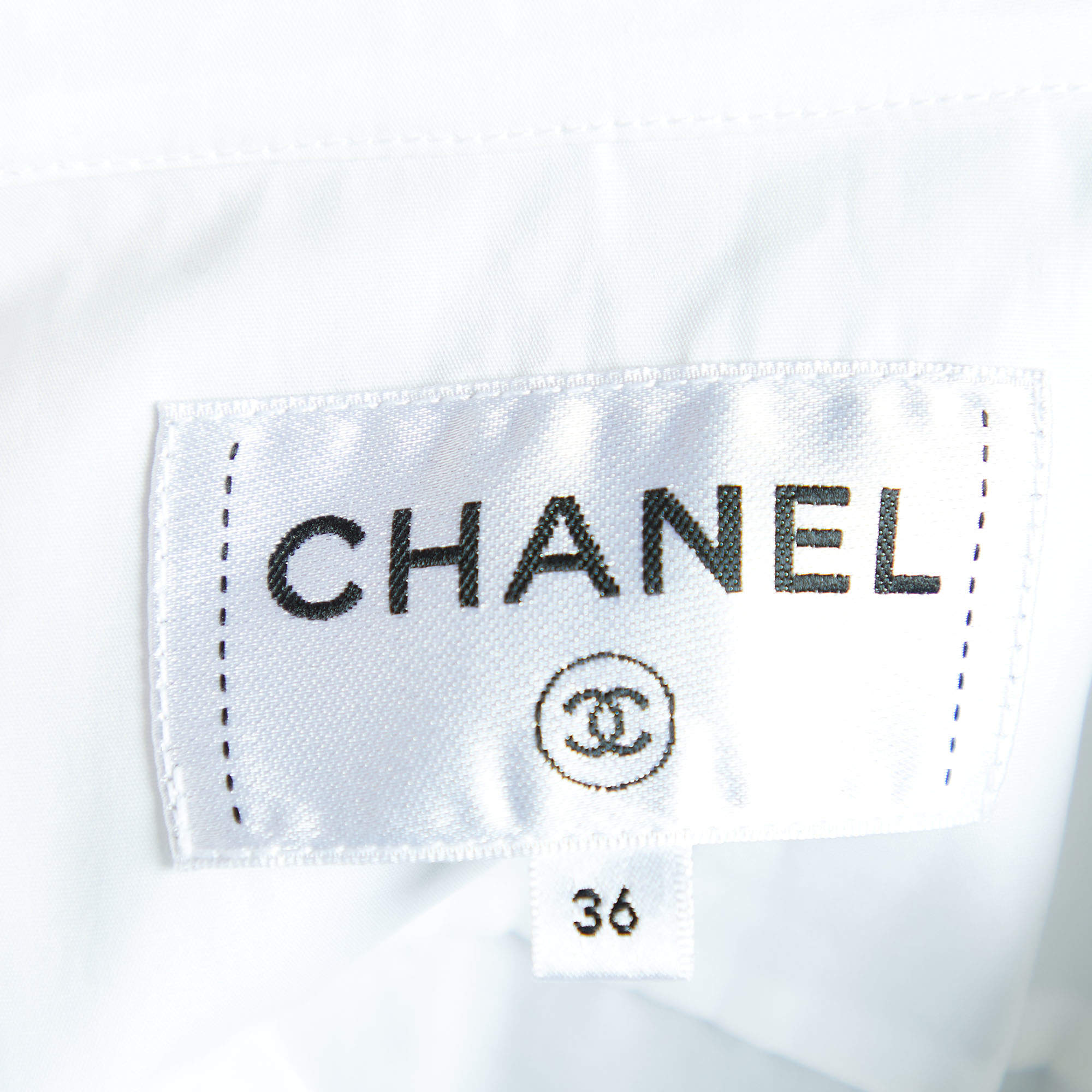 Chanel White Logo Printed Cotton Button Front Cropped Shirt S Chanel