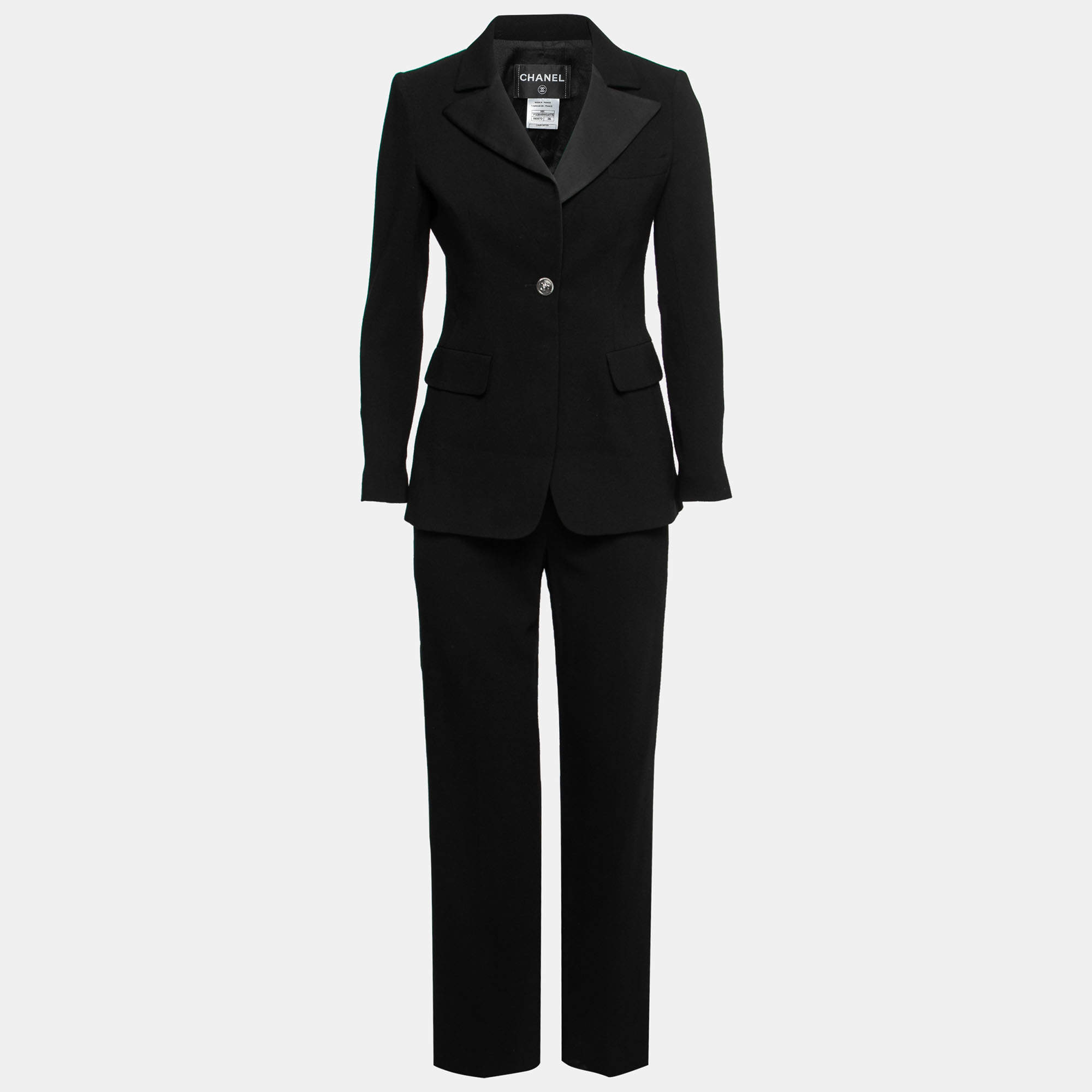 Pre Owned Chanel Black Wool Single-Breasted Suit S   