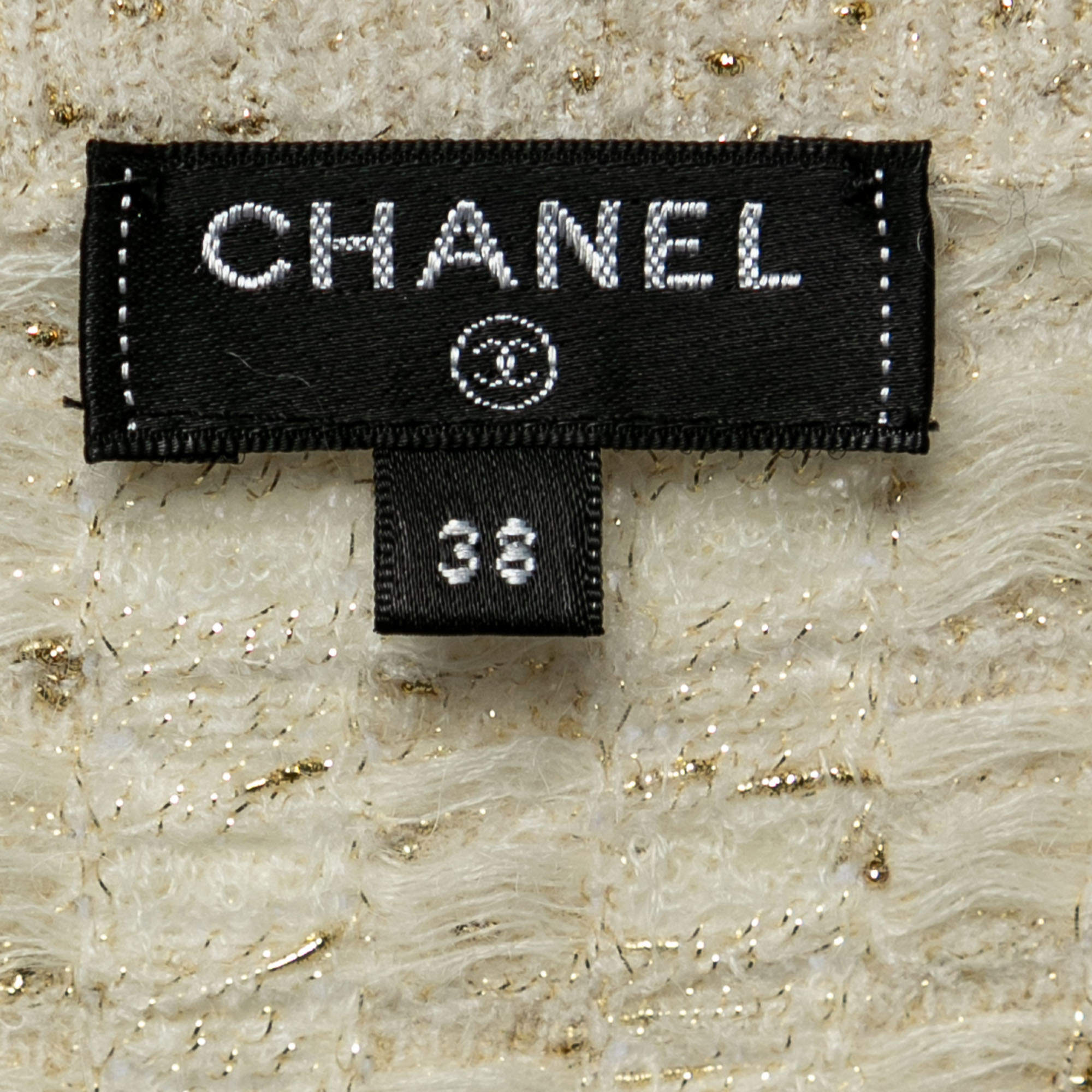 Chanel Cream & Metallic Gold Knit Midi Dress M Chanel | The Luxury Closet