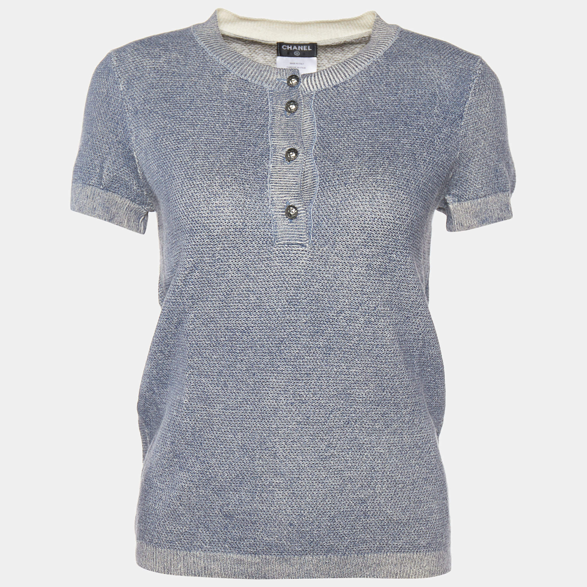 Pre Owned Chanel Blue Cashmere & Cotton Knit Sweater M