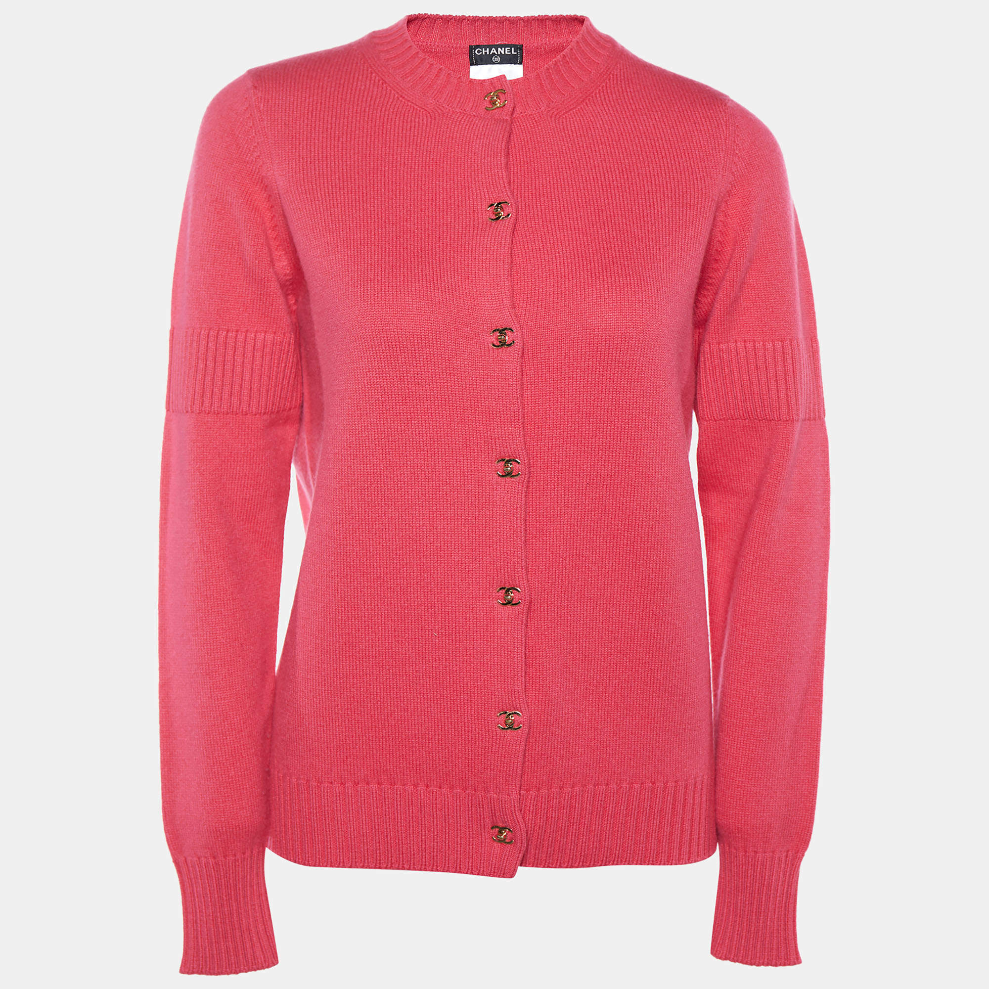 Chanel Pink Cashmere Buckle Lock Cardigan M Chanel TLC