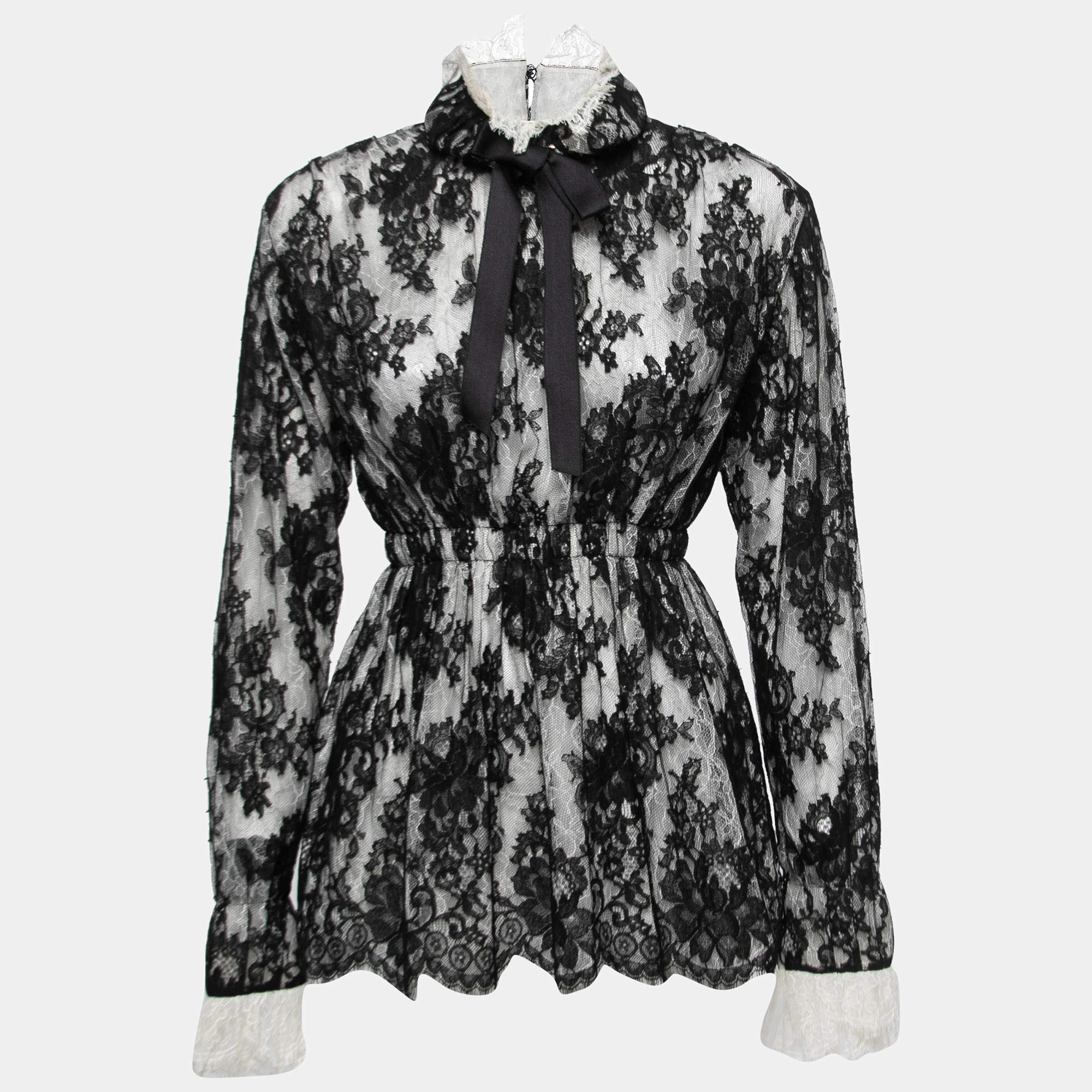 Chanel Black and White Lace Turtle Neck Long Sleeve Salzburg Blouse S