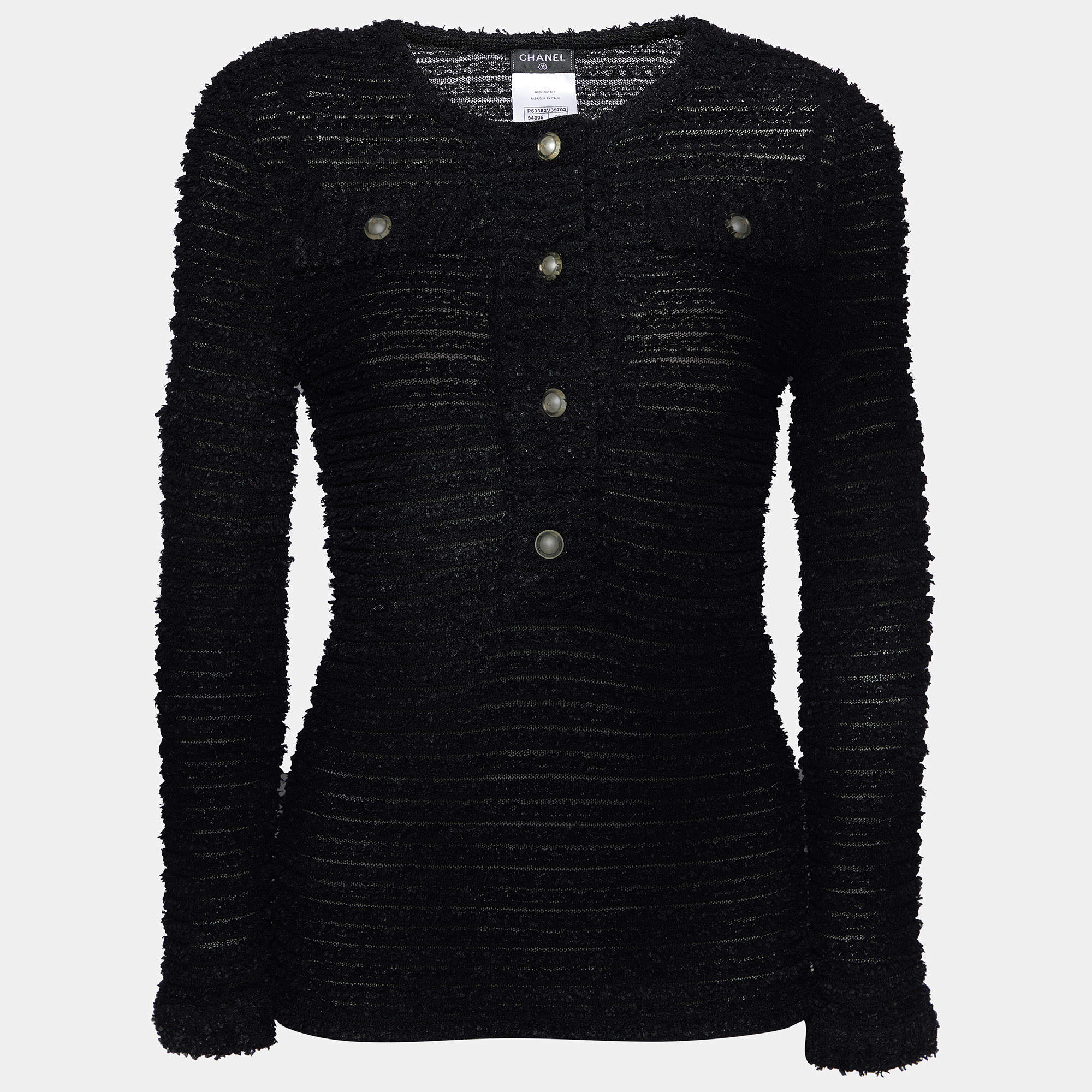 Chanel Black Sheer Knit Boucle Detail Top M